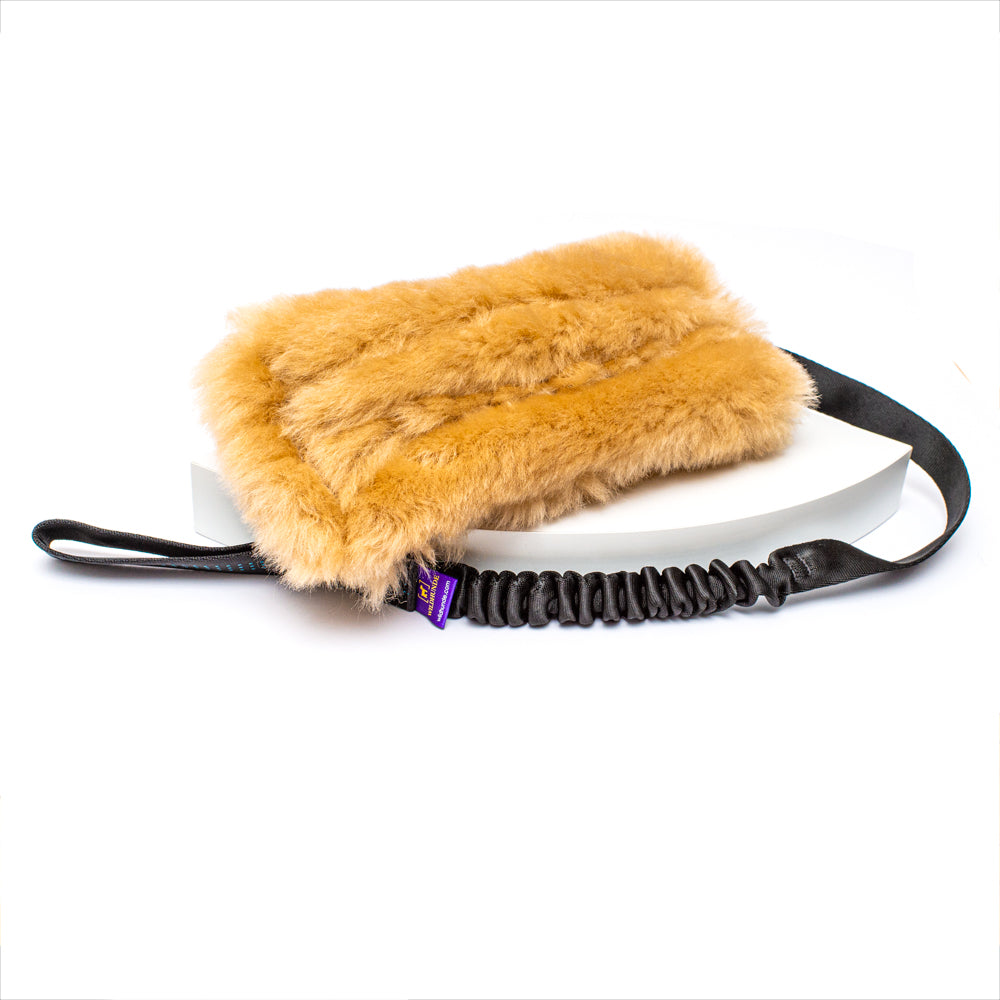 Wild-Tug Long Sheepskin Squeaker Tug Toy with Drag Line Bungee