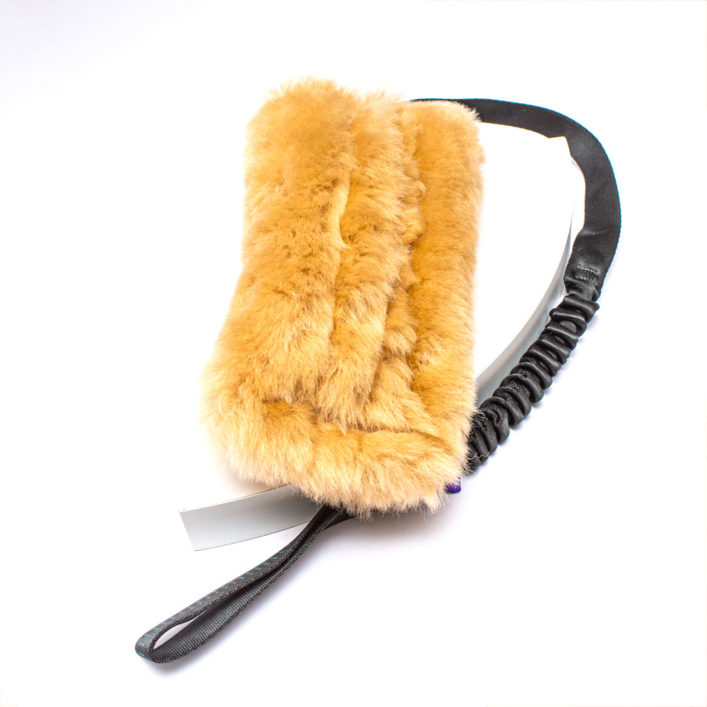 Wild-Tug Long Sheepskin Squeaker Tug Toy with Drag Line Bungee