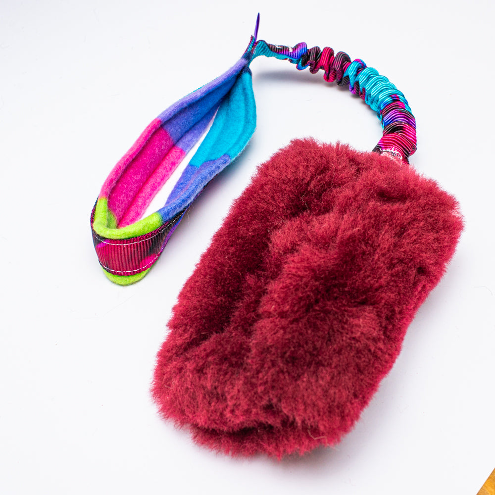 Wild-Tug Sheepskin Bungee Tug Toy with Padded Handle