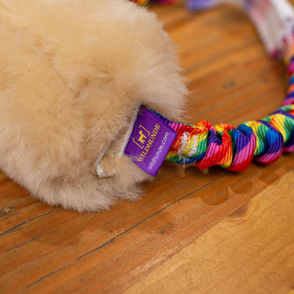 Wild-Tug Sheepskin Ring Tug Toy with Bungee Padded Handle