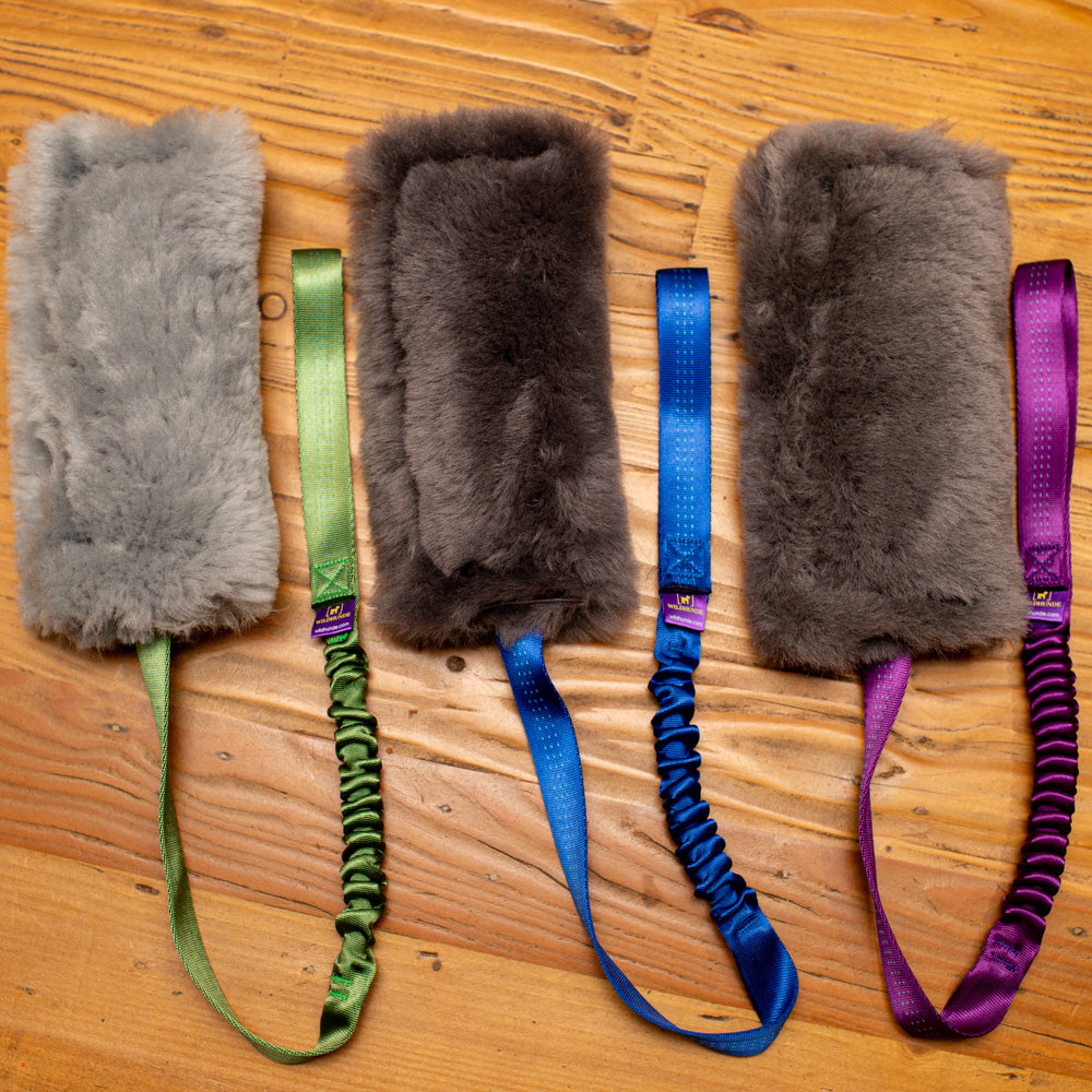 Wild-Tug Long Sheepskin Tug Toy with Drag Line Bungee