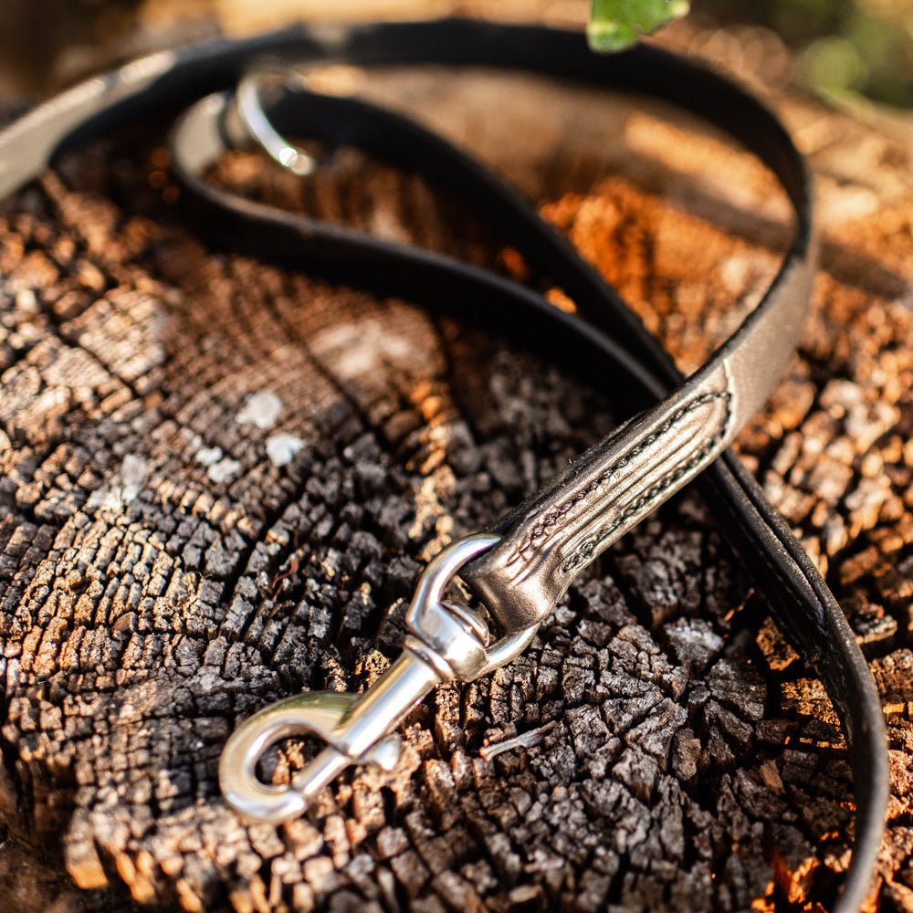 3/4" Ebony Black 6ft Leather Leash