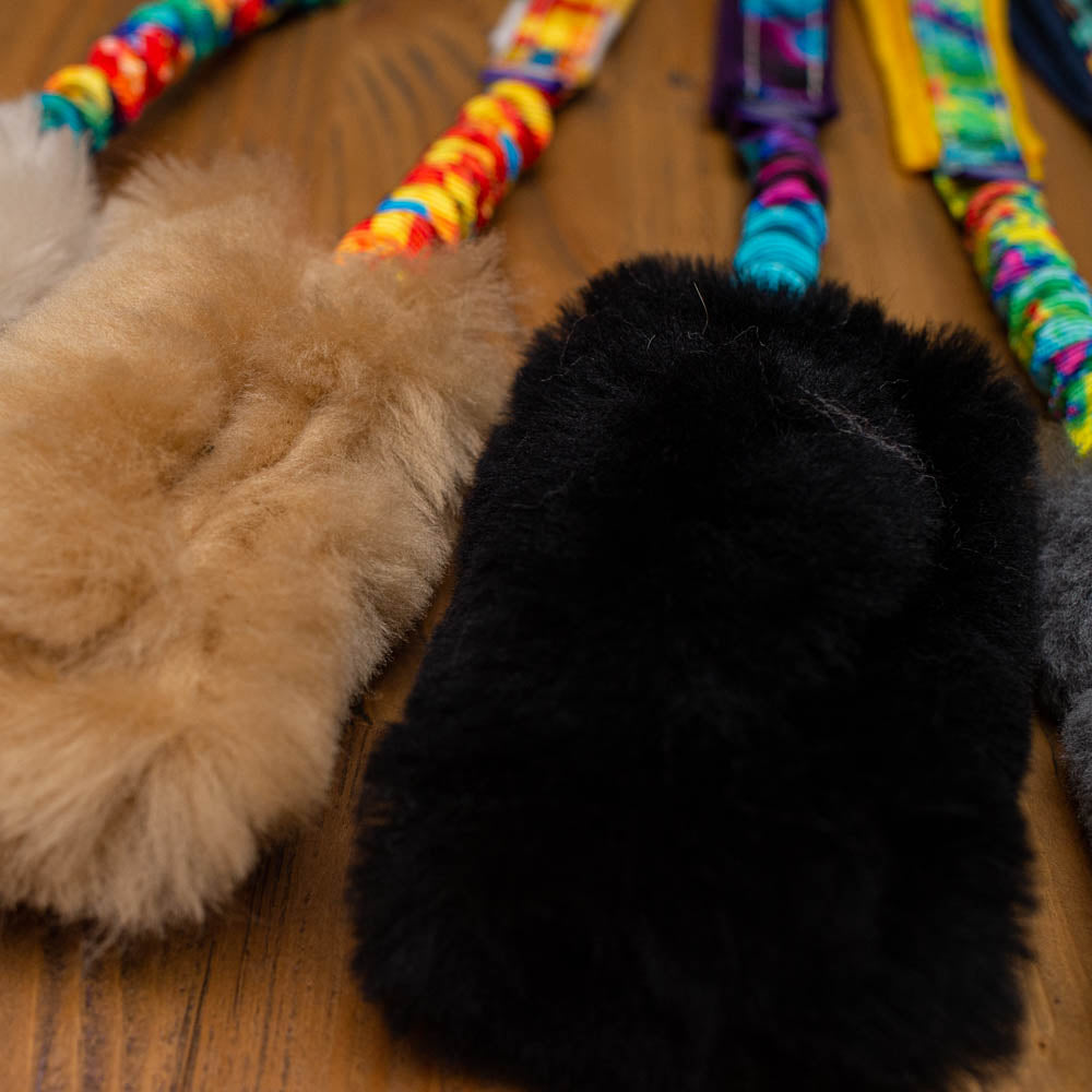 Wild-Tug Sheepskin Bungee Tug Toy with Padded Handle