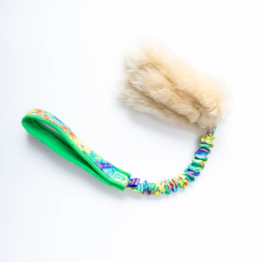 Wild-Tug Sheepskin Bungee Tug Toy with Padded Handle