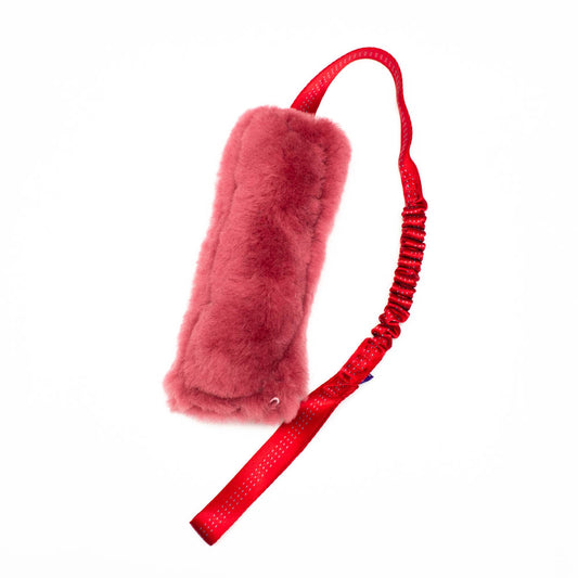 Wild-Tug Long Sheepskin Squeaker Tug Toy with Drag Line Bungee
