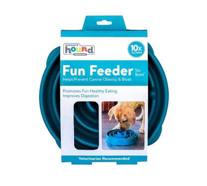 Outward Hound Fun Feeder Slo-Bowl - Teal Circles