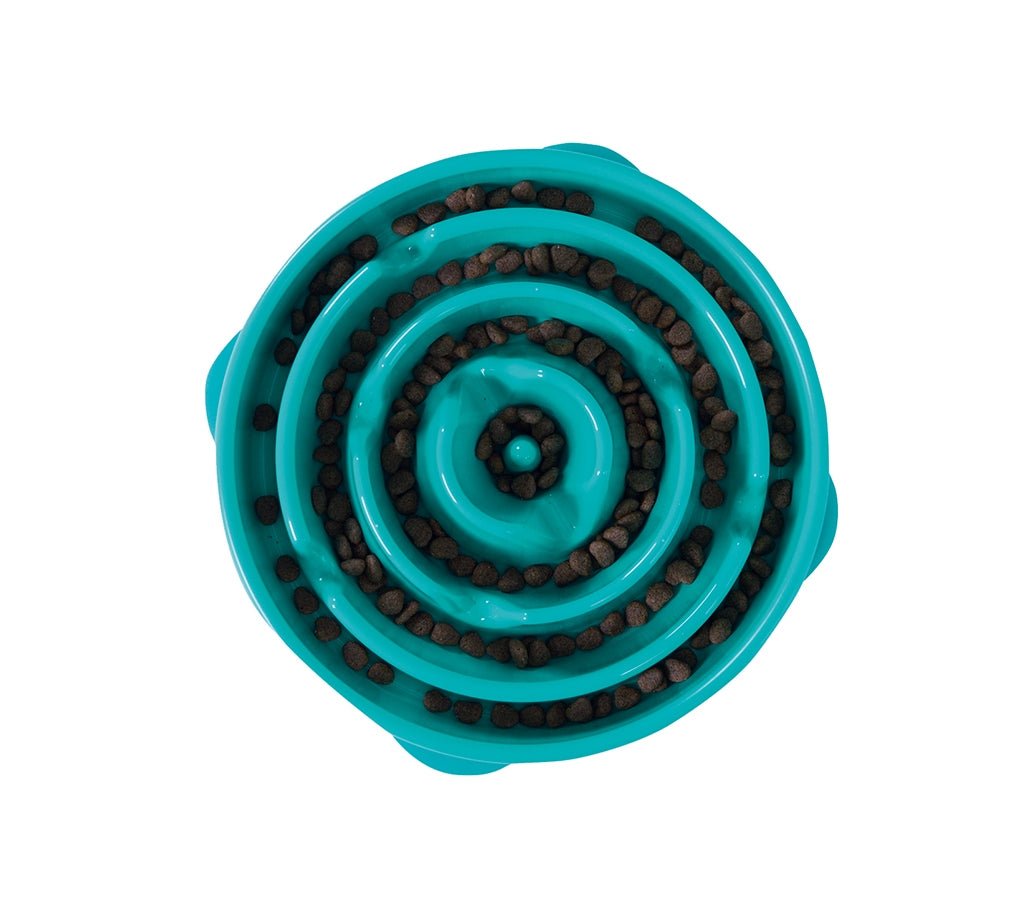 Outward Hound Fun Feeder Slo-Bowl - Teal Circles