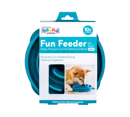 Outward Hound Fun Feeder Slo-Bowl Mini - Teal Circles