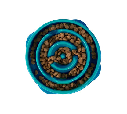 Outward Hound Fun Feeder Slo-Bowl Mini - Teal Circles